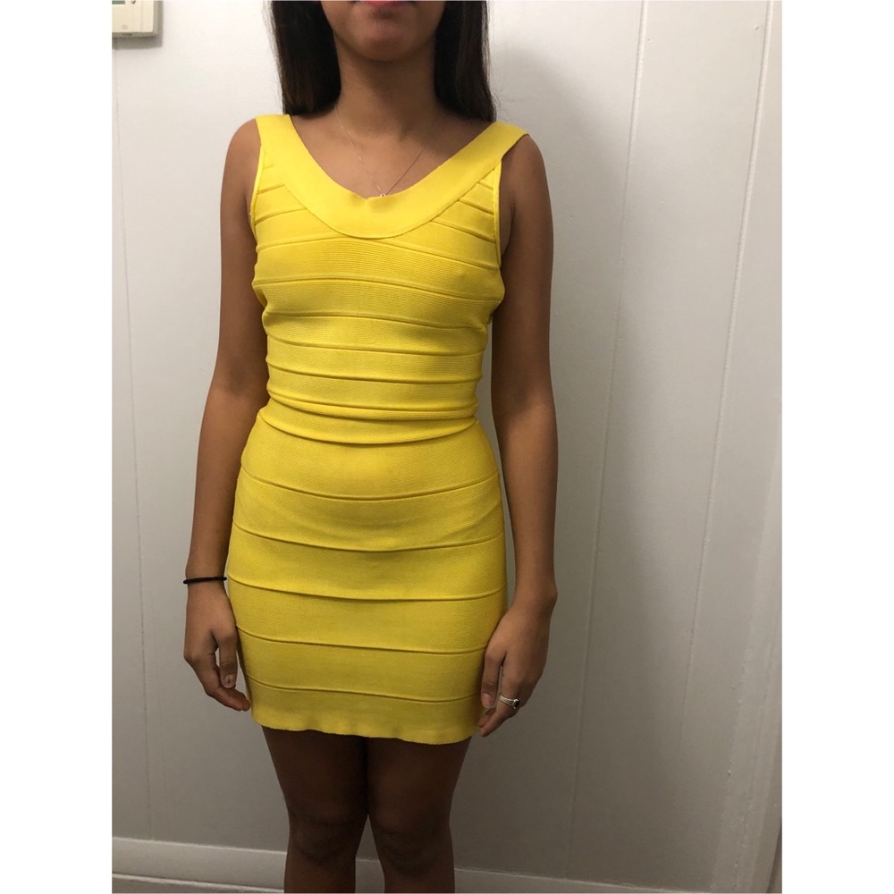 HERVE LEGER Yellow Bandage Bodycon Size Sm
